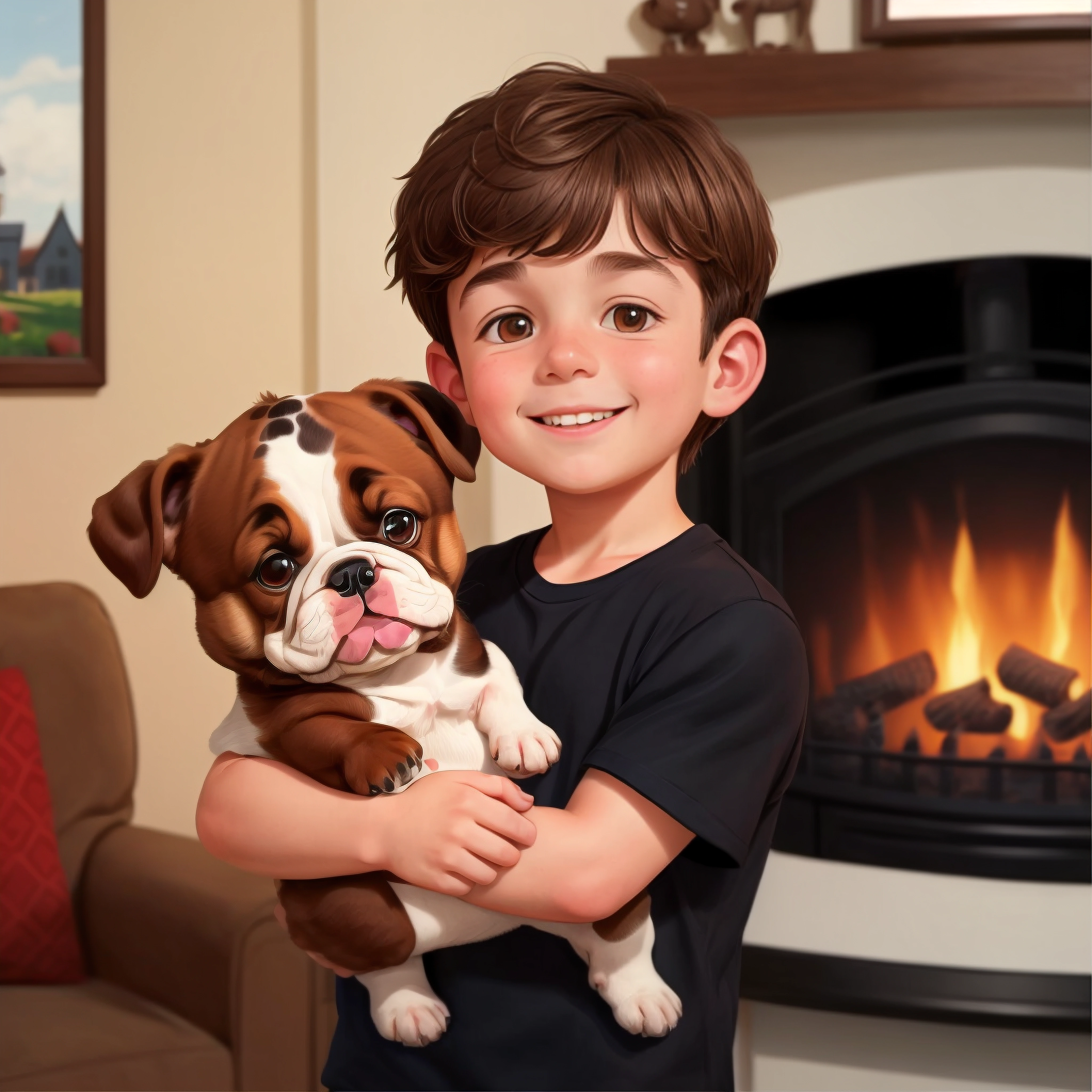 the little boy with his puppy